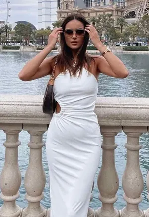 Zara Dress maxi halter cut out white wedding coctail party thumbnail 1