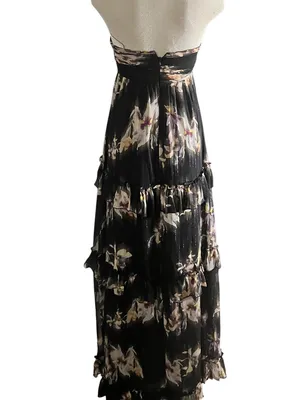 Lulus Black Floral Strapless Tiered Maxi Dress Fits Like a XS (no size tag) NWOT thumbnail 6