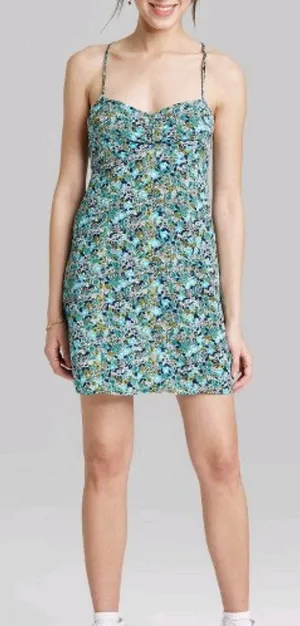 Sleeveless Woven Fit & Flare Dress-Wild Fable-Blue Floral Medium thumbnail 1