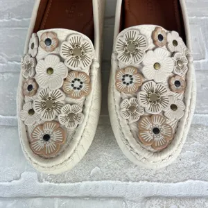 COACH Tea Rose Crosby Loafer Driver Flats Womens 8 Chalk Leather Floral Applique thumbnail 10