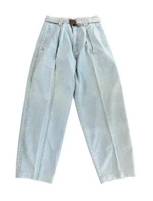 Lizwear Light Wash Pleated Belted Wide Leg Jeans Barrel Trouser Size 10 Women's thumbnail 1