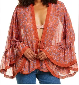 Free People Lola Floral Kimono In True Red size medium thumbnail 2