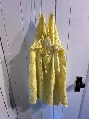 FOR LOVE AND LEMONS NWT NATALIA Yellow Eyelet Cutout Mini Dress thumbnail 4