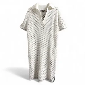 PrettyLittleThing White Open Knit Polo Dress size XL thumbnail 2