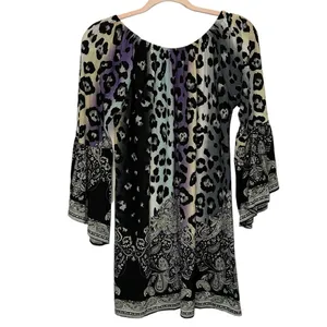 Leopard & Paisley Bell‎ Sleeve Small Boho Mixed Print Tunic or Mini Dress thumbnail 3