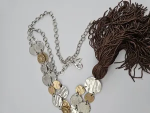 Chico's Mixed Metal Hammered Coin Tassel Statement Necklace thumbnail 4