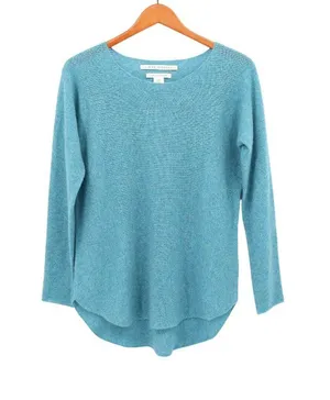 Max Studio 100% 2 Ply Cashmere Rounded Hem Knit Blue Pullover Sweater M thumbnail 1