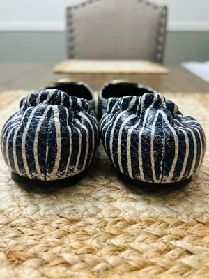 Tory Burch Reva Navy Blue White Striped Snake Skin Embossed Logo Ballet Flat 6.5 thumbnail 5