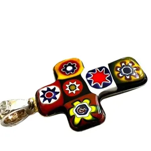 Sterling silver Vintage Murano Millefiori Cross Pendant thumbnail 10