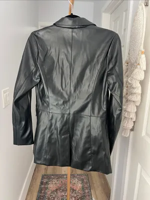 LAUNDRY by Shelli Segal Faux Leather Black Lightweight Single Button Blazer XS thumbnail 5