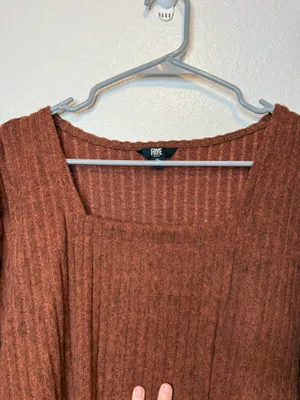 Frye Women's Rust Orange Ribbed Long Sleeve Tiered Knee Length Dress Size XL thumbnail 4