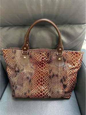 Brown Snake Print Women's Tote Bag with Chain and Tassel thumbnail 2