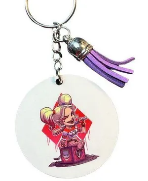 Harley Quinn Inspired Keychain With Purple Tassel New thumbnail 1