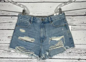 Pacsun NWT Size 28 Thomas Blue Denim Distressed High Rise Festival Jean Shorts thumbnail 1