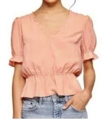 Topshop Coral Ruffle Peplum Blouse thumbnail 1