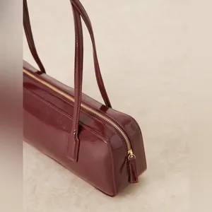 ASOS- burgundy patent faux leather elongated shoulder bag thumbnail 6