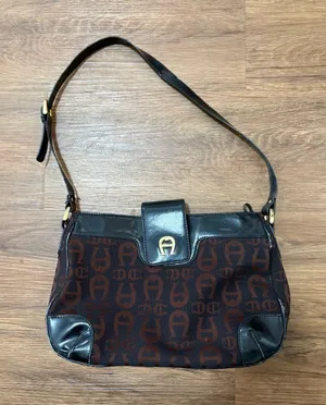 Vintage Etienne Aigner‎ Brown Black Monogram Shoulder Bag Y2K Baguette Purse thumbnail 1