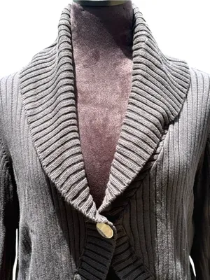 Kenneth Cole Reaction Black Cropped Ribbed Cardigan Shawl Collar‎ 1 Button Large thumbnail 5