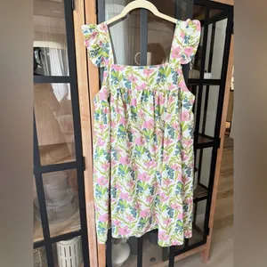 Tuckernuck Linen floral block print babydoll mini dress ruffle pyjama square neck flutter thumbnail 2