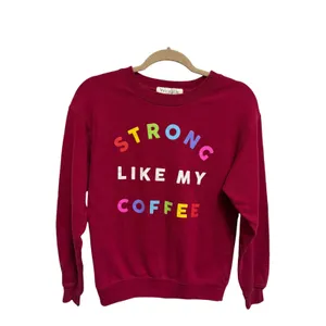 Wound Up Strong Like My Coffee Graphic‎ Sweatshirt Burgundy Fleece Crewneck XS thumbnail 2