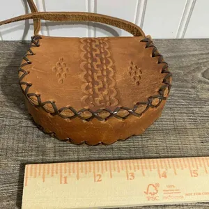 70s Vintage Mexican Hand Tooled Leather Bag Boho Western Floral‎ thumbnail 5