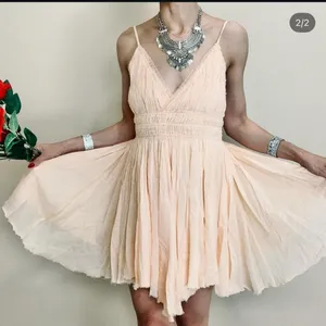NWOT Free People Peach Delia Slip Sun Dress Spaghetti Straps Peach Sz M thumbnail 5