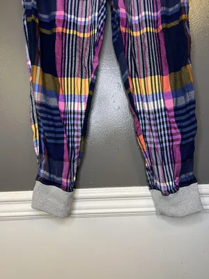 Aerie Pants Womens Small Multicolor Plaid Lounge Jogger Drawstring Cuffed Sleep thumbnail 3