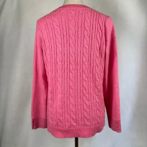 Talbots Womens Medium Pink Cable Knit Crewneck Long‎ Sleeve Sweater Fisherman thumbnail 3