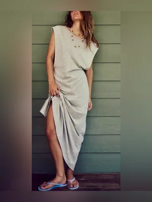 NWOT Free People Free-est Drift Street Cotton-Jersey Maxi Dress - Grey - S *IR* thumbnail 3