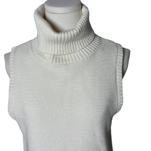 Crew Ivory Cotton Knit Sleeveless Turtleneck Sweater Side Slit Size S thumbnail 2