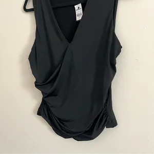 NWT Express Body Contour Silky Wrap Tank Top Shell V-Neck Black Sz L thumbnail 6