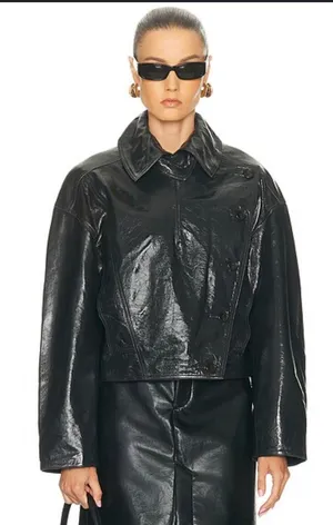 Marc New York Andrew Marc Black Coated Cropped Moto Jacket NWT Shiny M thumbnail 1