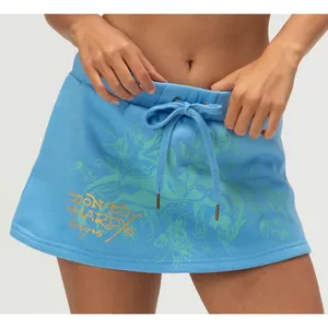 Ed Hardy Blue Tattoo Graphic Sweat Mini Skirt Y2K Drawstring thumbnail 1
