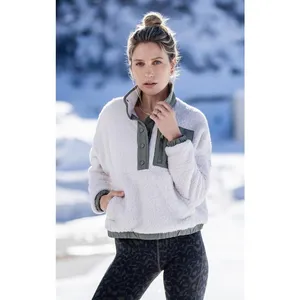 Vuori Cozy Sherpa Popover Women's Sherpa Pullover in Dune Large Fall Winter Cozy thumbnail 4