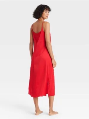 Auden Women’s Red Satin Pajama Chemise Size S thumbnail 2