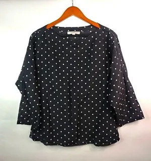 Loft M Cotton Silk Blend Long Sleeved Polka Dot Workwear Top in Black White thumbnail 1