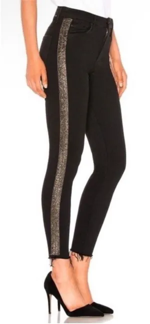 MOTHER Denim High Waisted Looker Ankle Fray Guilty Flash Black Embellished 28 thumbnail 1