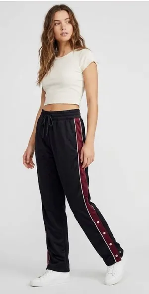 Free People Black Track Joggers with Burgundy Side Stripe 114 thumbnail 1