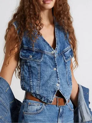 Free People Denim Florence Ranch Vest Size Small Sherpa Fall Winter Western thumbnail 1