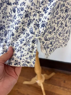 Blue & White Floral Summer Linen Blend. Mini Dress thumbnail 5