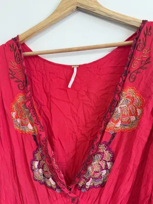 Free People Cora Embroidered Mini Dress Size Large Red Floral Boho Beach thumbnail 5