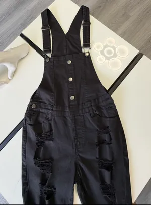 American Bazi Distressed Black Denim Overalls Shorts - Size M thumbnail 9