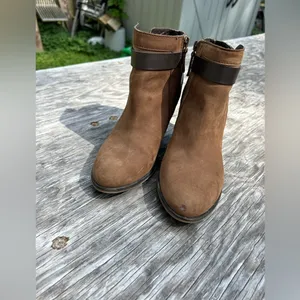 [Franco Sarto] Brown Leather‎ Side Zip Heeled Ankle Boots size 7.5 thumbnail 8
