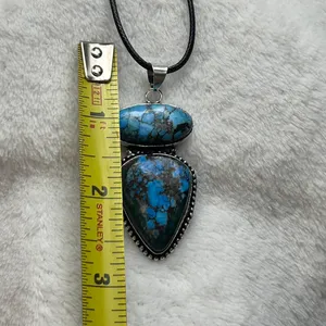 Turquoise Natural Gemstone 925 Silver Plated Gemstone Pendant Necklace thumbnail 4