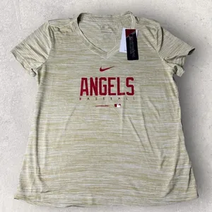 Los Angeles Angels Baseball T-Shirt Womens M Tan MLB Nike Dri-FIT‎ Tee NEW thumbnail 1
