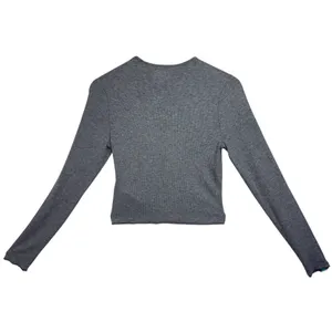 Abercrombie & Fitch AF Essential Baby Tee Gray Knit Long Sleeve Crop Top Size M thumbnail 2