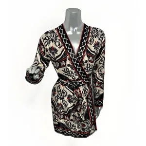 FARM RIO Passion Scarf Wrap Mini Dress Women's Size XS Black Printed thumbnail 12