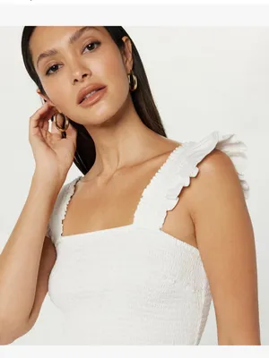 The Drop Women's Kari Ruffled-Shoulder Smocked Mini Dress White, M thumbnail 4
