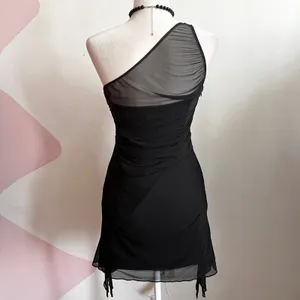 Oh Polly Black Mesh Asymmetrical Mini Dress Y2K 2000s‎ Indie Sleaze Grunge Small thumbnail 3