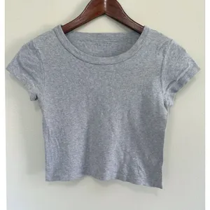 John Galt Brandy Melville Grey Heathered Baby Tee Short Sleeve Crop Top One Size thumbnail 1